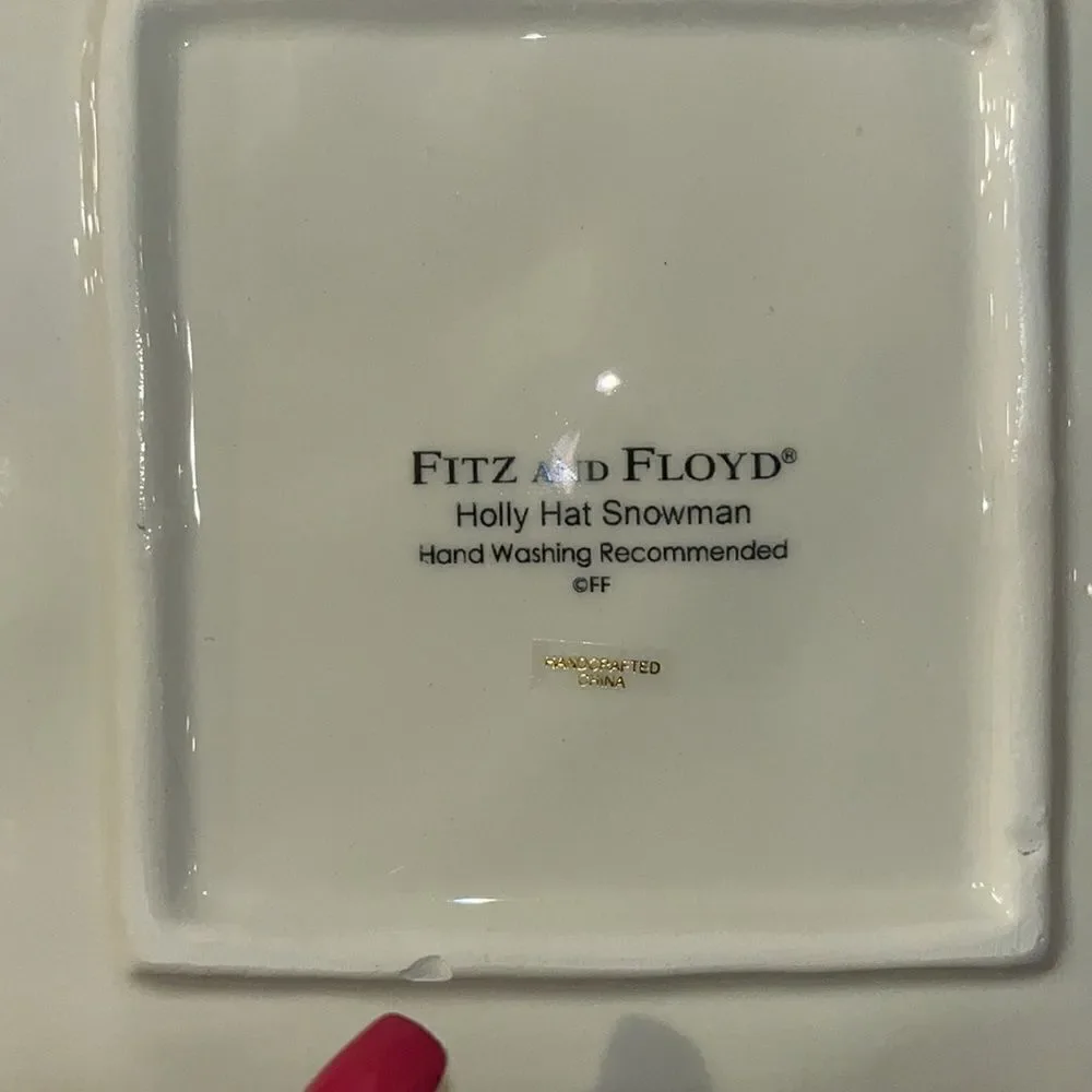 Fitz & Floyd Holly Hat Snowman Snack Plate w/ Spreader